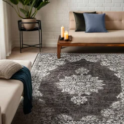 Tapis De Chambre/Salon|EMINZA Tapis de salon rectangulaire jacquard (140 x 200 cm) Sana Gris