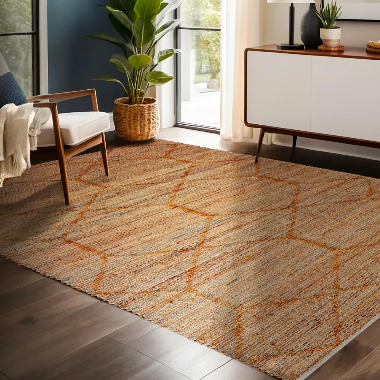 Tapis De Chambre/Salon|EMINZA Tapis de salon rectangulaire jute et coton tissé main (140 x 200 cm) Jaya Marron