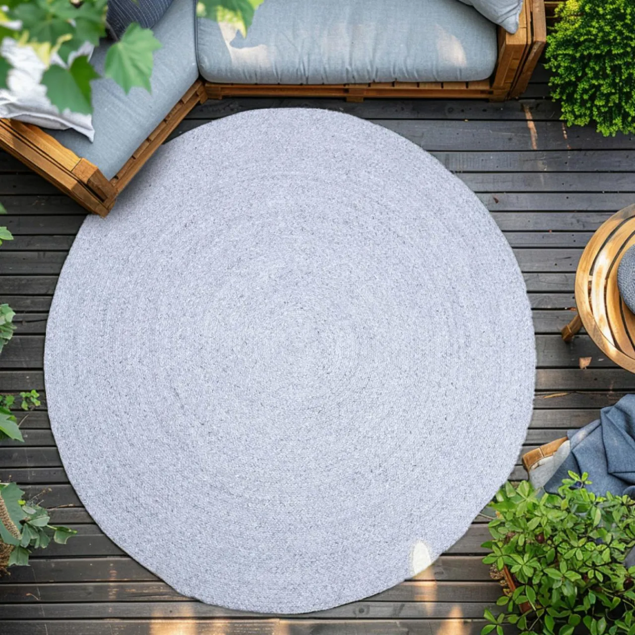 Tapis D'Extérieur|Tapis D'Extérieur|L'EFFET PAPILLON Tapis d'extérieur rond (D160 cm) Pablo Noir cendré Noir cendré