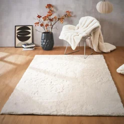 Tapis De Chambre/Salon|EMINZA Tapis rectangulaire fausse fourrure (140 x 200 cm) Finn Blanc