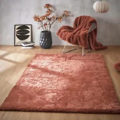 Tapis De Chambre/Salon|EMINZA Tapis rectangulaire fausse fourrure (140 x 200 cm) Finn Terracotta