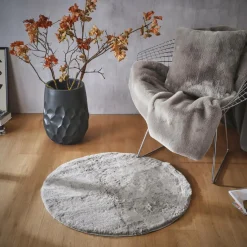 Tapis De Chambre/Salon|EMINZA Tapis rond fausse fourrure (80 cm) Finn Taupe