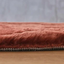 Tapis De Chambre/Salon|EMINZA Tapis rond fausse fourrure (80 cm) Finn Terracotta