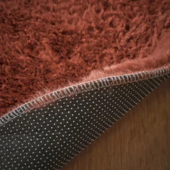 Tapis De Chambre/Salon|EMINZA Tapis rond fausse fourrure (80 cm) Finn Terracotta