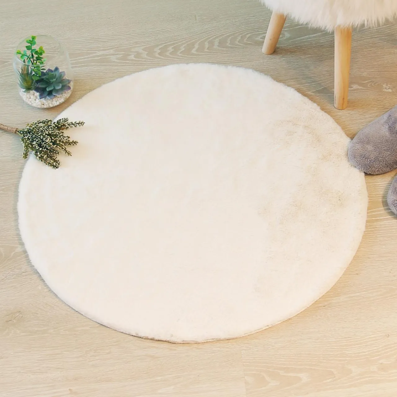 Tapis De Chambre/Salon|Atmosphera, cru017dateur d'intu017drieur Tapis rond fausse fourrure (80 cm) Jona Ivoire