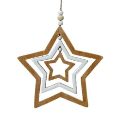 Décoration De Sapin|KAEMINGK Étoile de Noël à suspendre (H13 cm) et perles Nature Bois