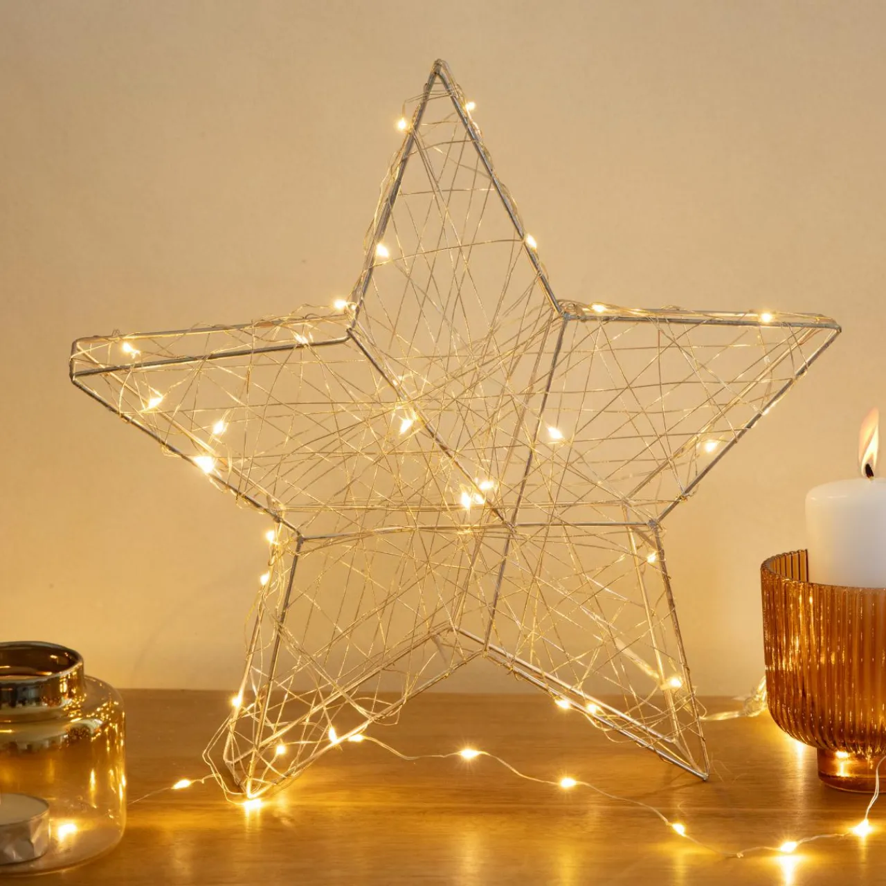 Déco Et Objet De Noël|Déco Et Objet Lumineux|KAEMINGK Étoile lumineuse à piles 30 LED (H30 cm) Antartica Blanc chaud