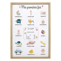 Objet Déco Enfant|OSTARIA Toile murale enfant et stylo (30 x 40 cm) Mes premières fois Beige