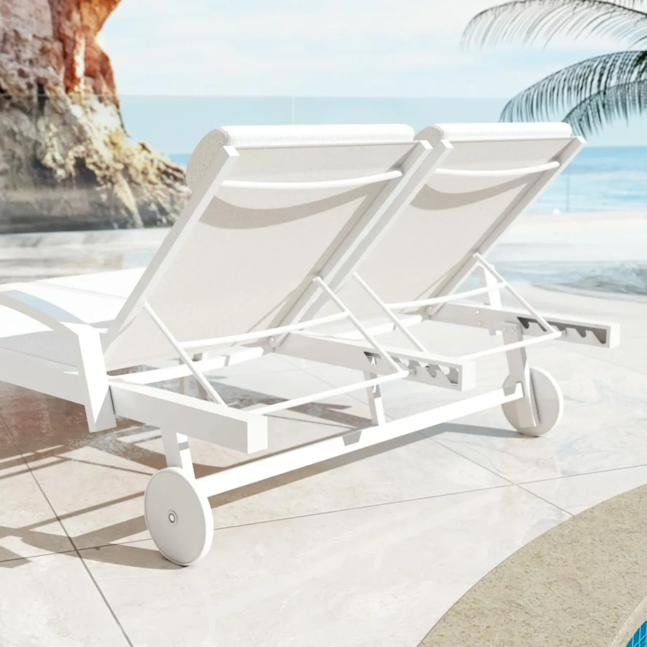 Transat|MOBELLIA Transat double en aluminium Pirae Blanc