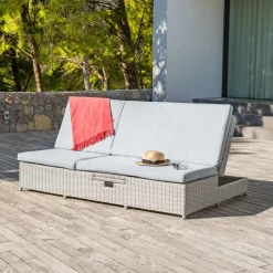 Transat|MOBELLIA Transat double en résine tressée - Canapé de jardin Calvi et gris clair Blanc