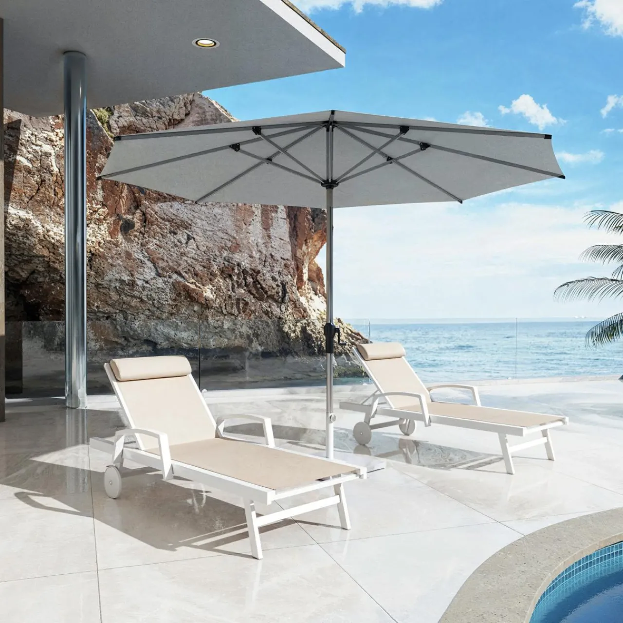 Transat|MOBELLIA Transat en aluminium Pirae Ecru