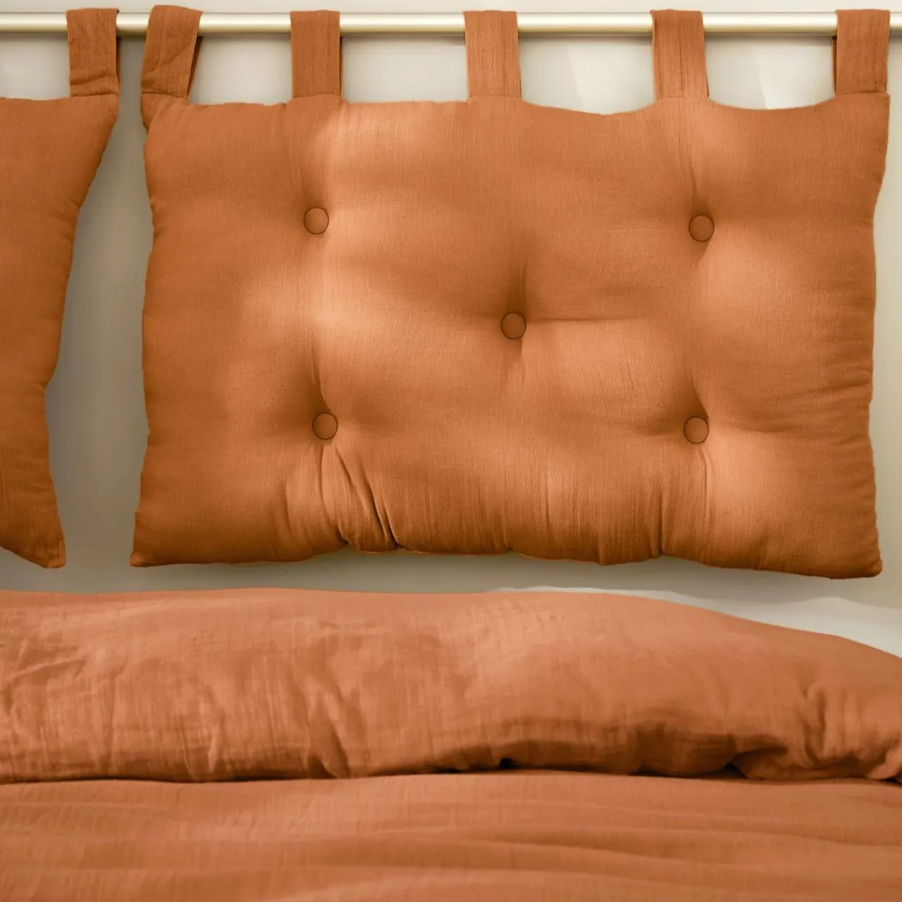 Tête-De-Lit|EMINZA Tête de lit coussin gaze de coton (80 x 50 cm) Gaïa Abricot