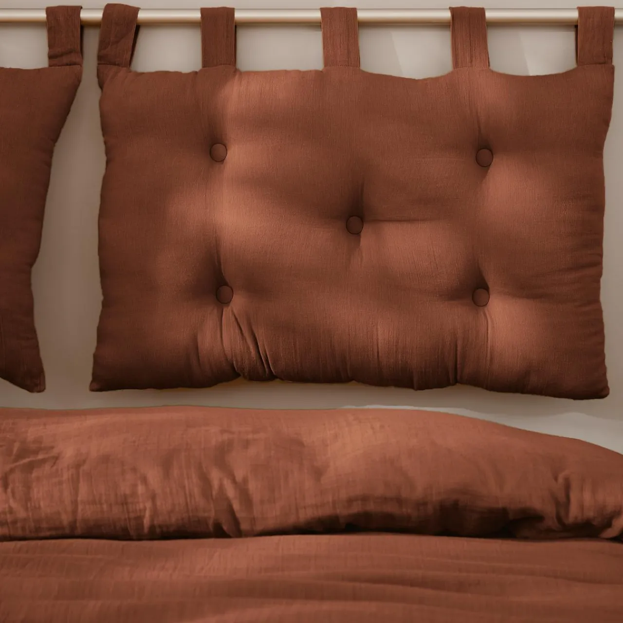 Tête-De-Lit|EMINZA Tête de lit coussin gaze de coton (80 x 50 cm) Gaïa Terracotta