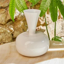 Vase|Vase|#N/A Vase en métal émaillé fait main (H23 cm) Cléa brillant Blanc