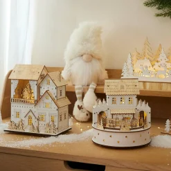 Village De Noël En Bois|KAEMINGK Village de Noël en bois lumineux et musical à piles (H19 cm) Maison de famille