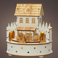 Village De Noël En Bois|KAEMINGK Village de Noël en bois lumineux et musical à piles (H19 cm) Maison de famille
