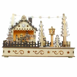 Village De Noël En Bois|BLACHERE Village de Noël en bois lumineux à piles (H18 cm) Bonbons de Noël