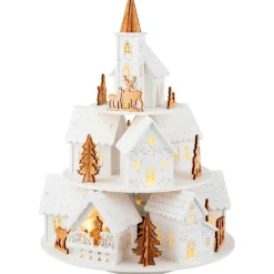 Déco Et Objet De Noël|Déco Et Objet Lumineux|KAEMINGK Village de Noël en bois lumineux et musical à piles (H28 cm) Maisons sur colline