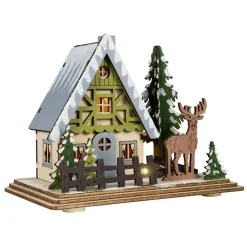 Déco Et Objet De Noël|Village De Noël En Bois|BLACHERE Village de Noël en bois lumineux à piles (16 x H12 cm) Ma maison en Forêt Blanc chaud