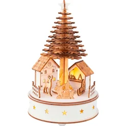 Centre De Table|Déco Et Objet De Noël|KAEMINGK Village de Noël en bois lumineux et musical à piles (H25 cm) Sapin de Noël