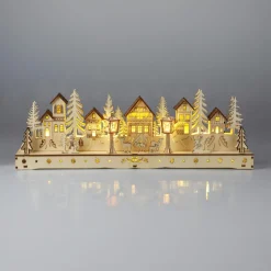 Village De Noël En Bois|KOOPMAN Village de Noël en bois lumineux à piles (45 x H15 cm) Square enchanté Naturel