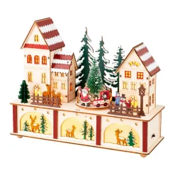 Village De Noël En Bois|KAEMINGK Village de Noël en bois lumineux et musical à piles (27 x H22 cm) Cœur du village Coloré
