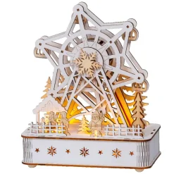 Village De Noël En Bois|Déco Et Objet Lumineux|KAEMINGK Village de Noël en bois lumineux et musical à piles (20 x 24 cm) Grande roue Naturel