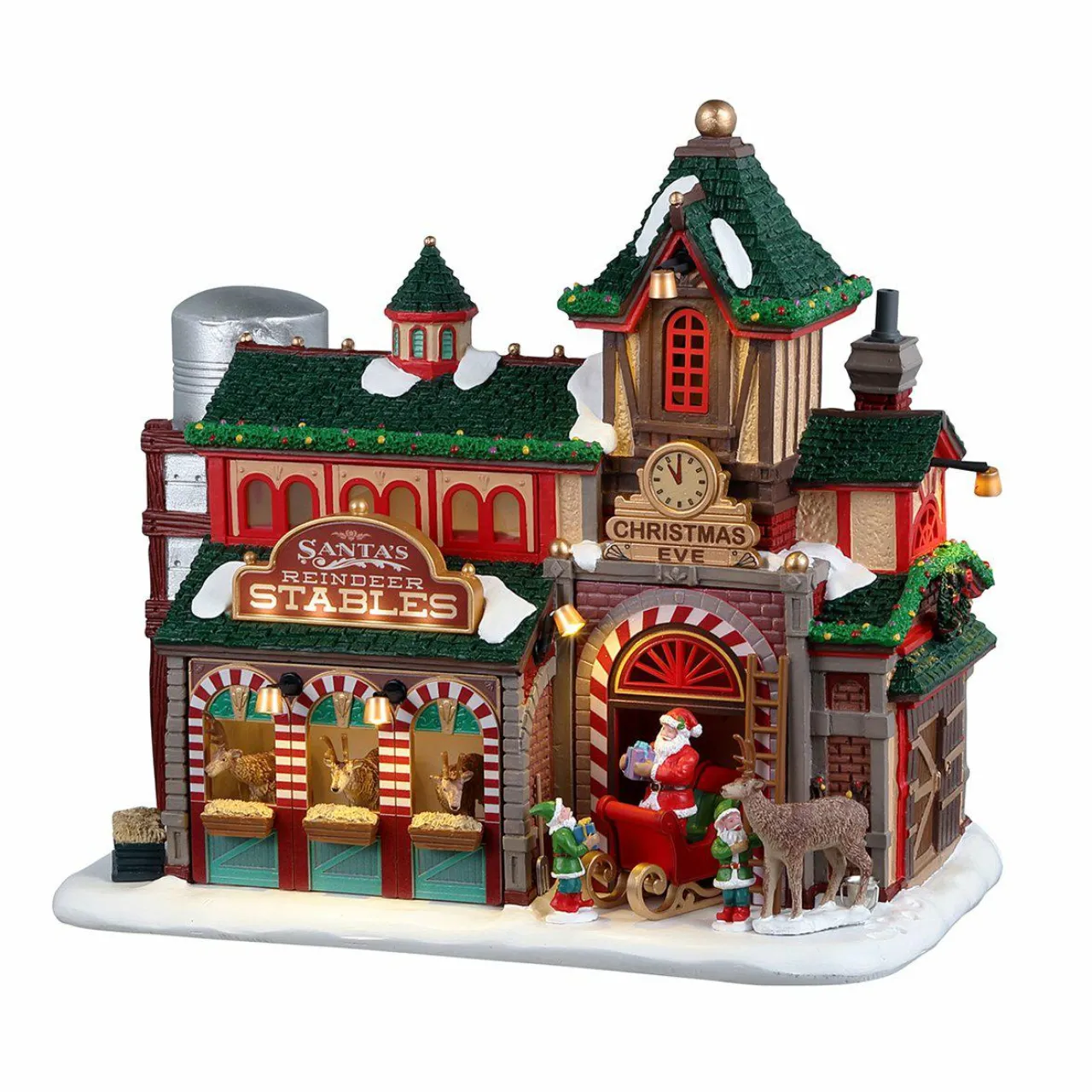 Village De Noël Lemax|LEMAX Village de Noël à piles lumineux L'écurie des rennes du Père Noël