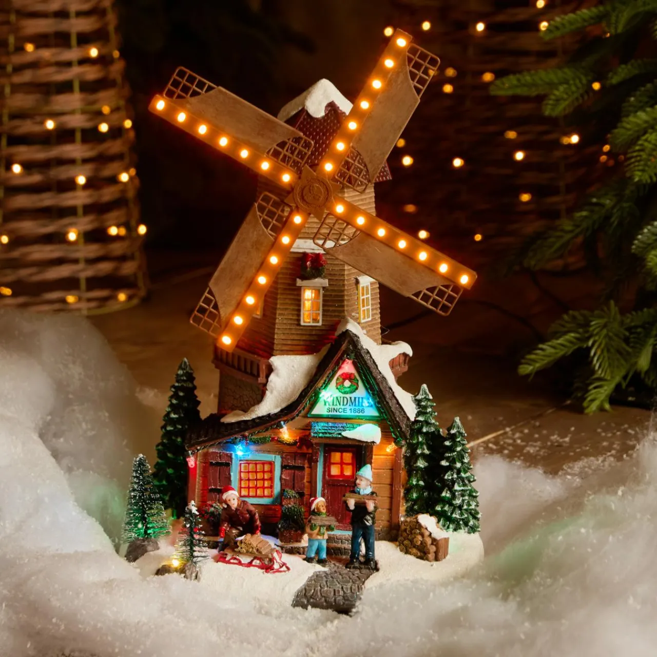 Village De Noël Lumineux|KAEMINGK Village de Noël lumineux, animé et musical (H34 cm) Moulin et enfants Multicolore