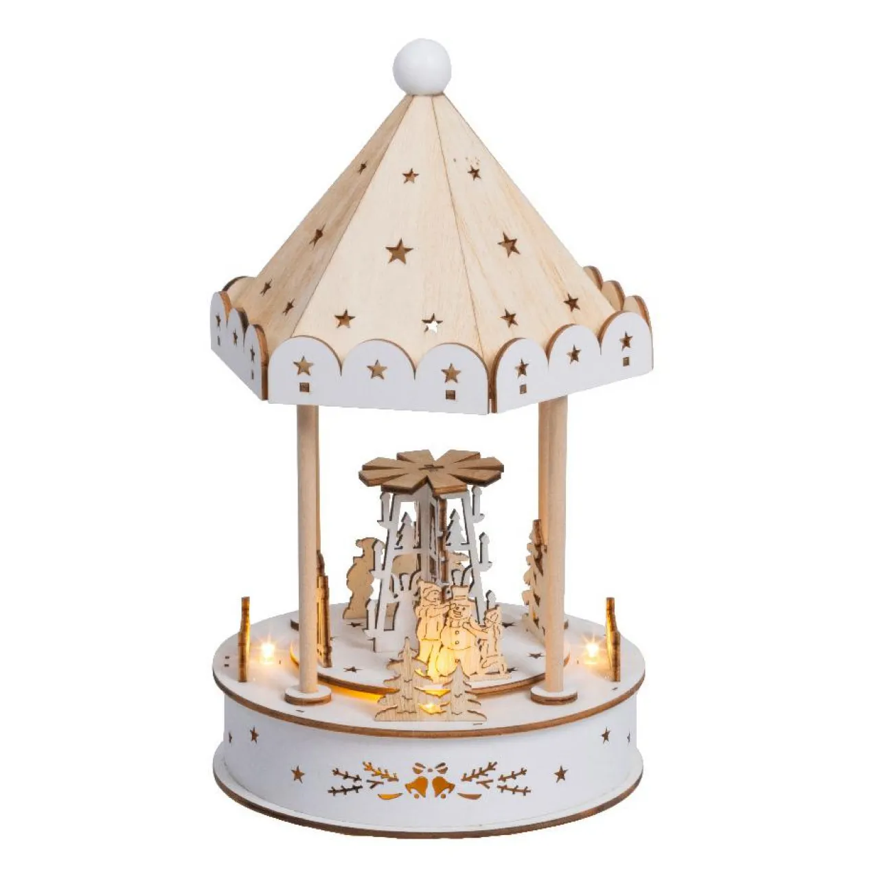 Village De Noël En Bois|Déco Et Objet Lumineux|KAEMINGK Village de Noël lumineux animé et musical à piles (H26 cm) Kiosque Naturel