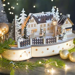 Déco Et Objet De Noël|Village De Noël En Bois|BLACHERE Village de Noël lumineux en à piles (35 x H19 cm) Transylvanie Bois