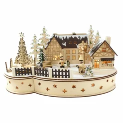 Déco Et Objet De Noël|Village De Noël En Bois|BLACHERE Village de Noël lumineux en à piles (35 x H19 cm) Transylvanie Bois
