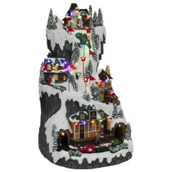 Village De Noël Lumineux|JJA Village de Noël lumineux et animé (H52 cm) Piste de ski lumineuse Multicolore