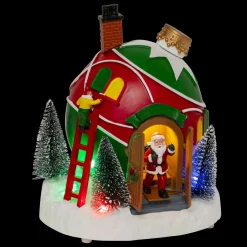 Village De Noël Lumineux|JJA Village de Noël musical et animé à piles (H22 cm) Cabane du Père Noël Multicolore