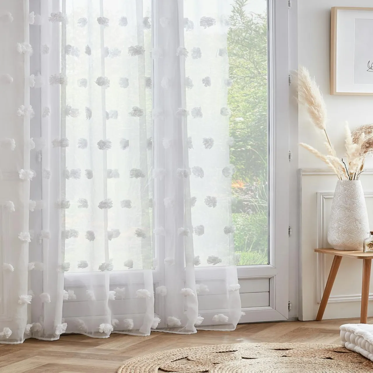 Voilage|EMINZA Voilage galon fronceur pompons (280 x 240 cm) Suzie Blanc