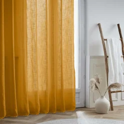 Voilage|EMINZA Voilage grande largeur effet lin (400 x 240 cm) Robin Jaune ocre