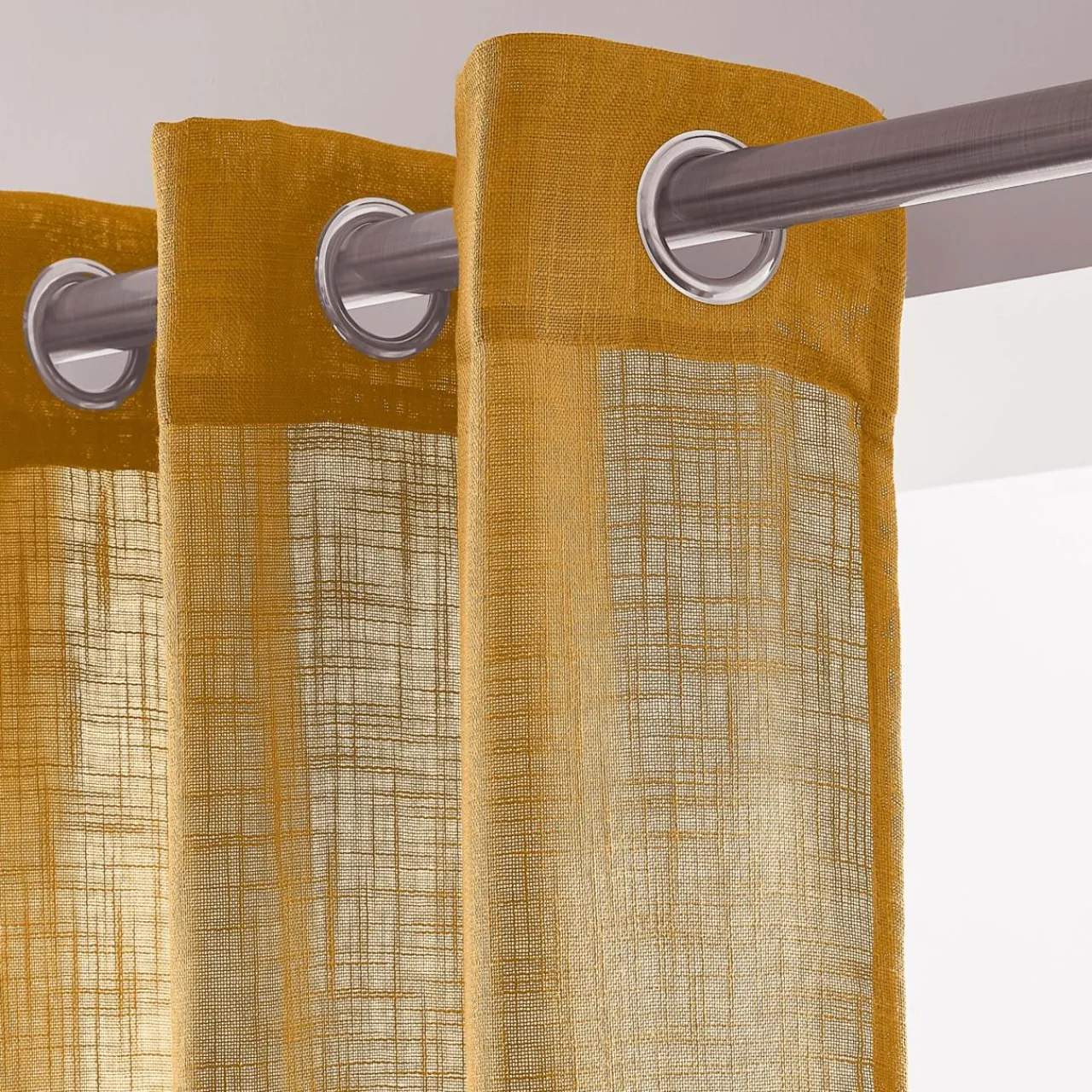 Voilage|EMINZA Voilage grande largeur effet lin (400 x 240 cm) Robin Jaune ocre