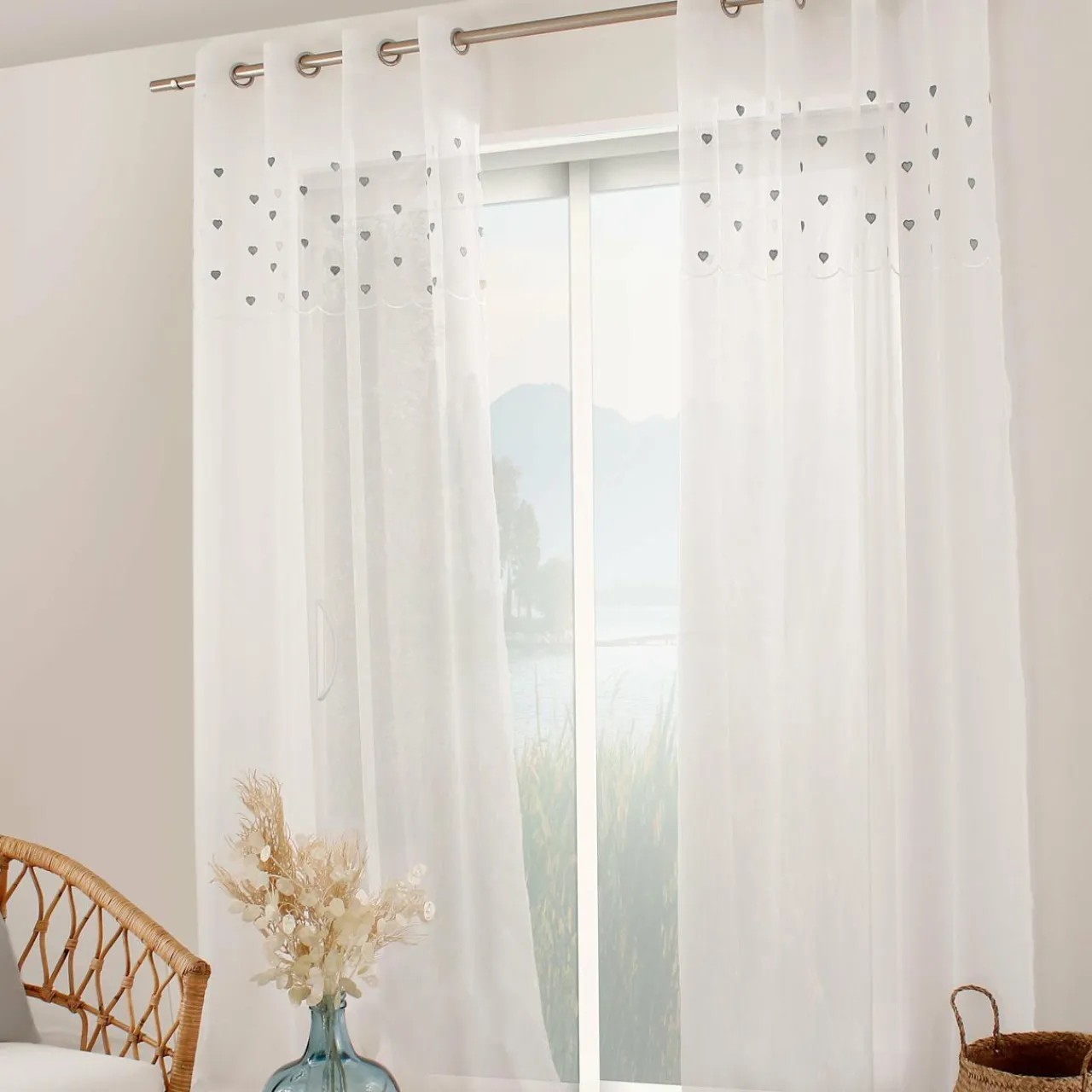 Voilage|ENJOY HOME Voilage œillets (140 x 240 cm) Coeurs Gris