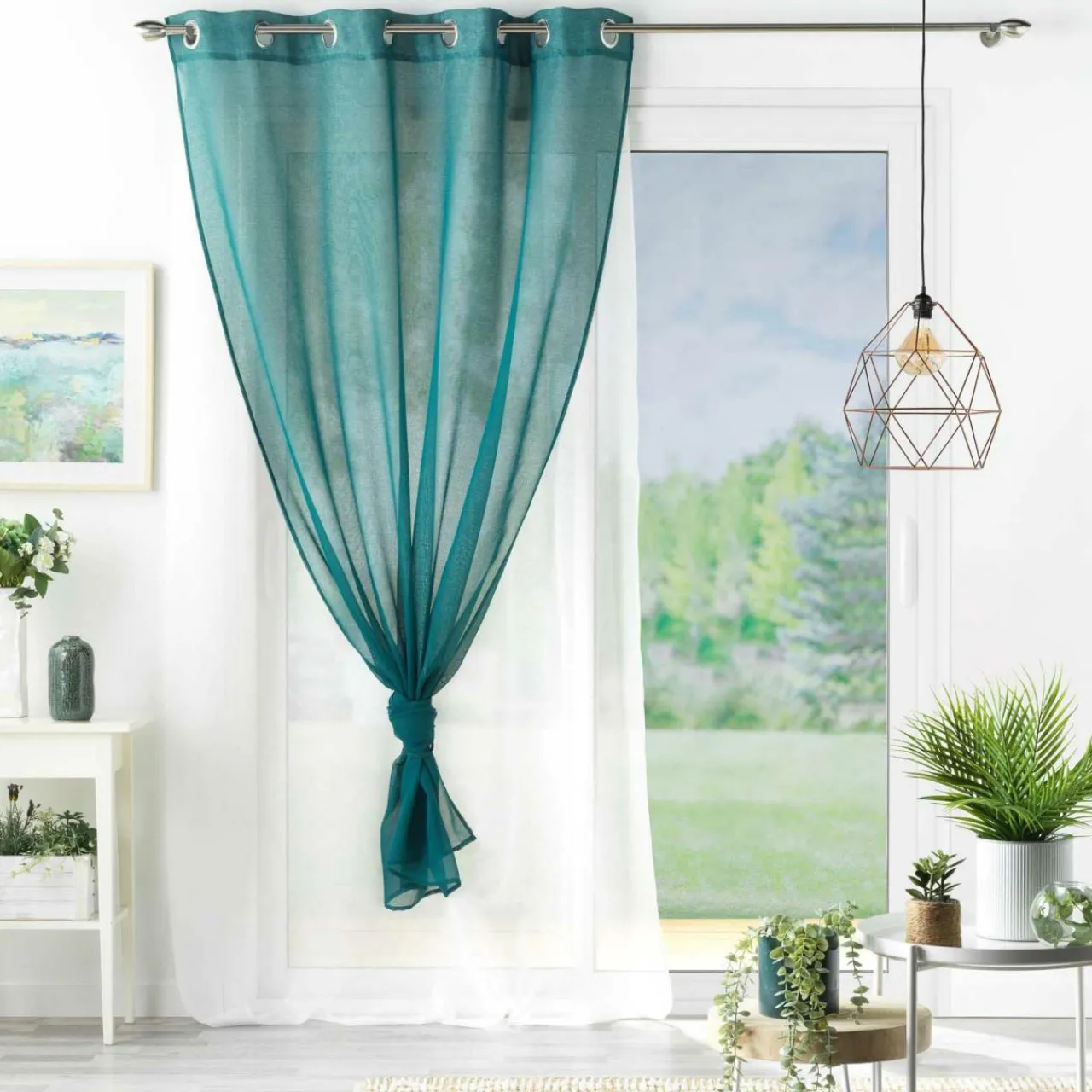 Voilage|DOUCEUR D'INTERIEUR Voilage œillets (140 x 240 cm) Duetto et Blanc Bleu pétrole