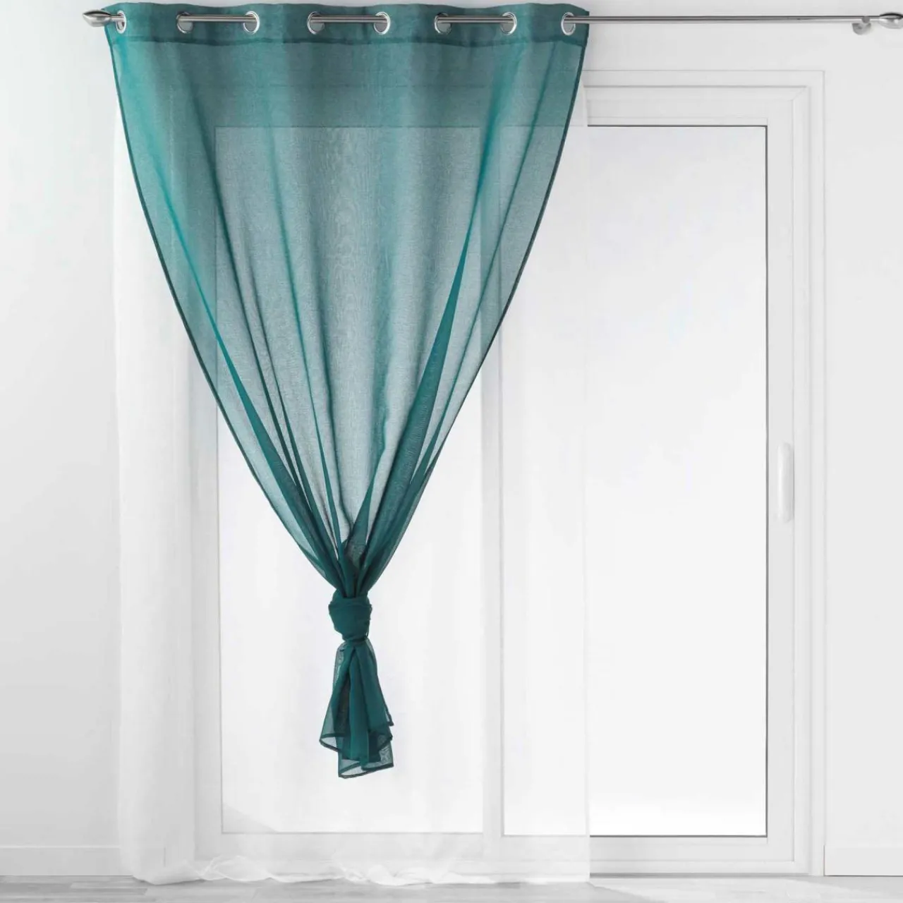 Voilage|DOUCEUR D'INTERIEUR Voilage œillets (140 x 240 cm) Duetto et Blanc Bleu pétrole