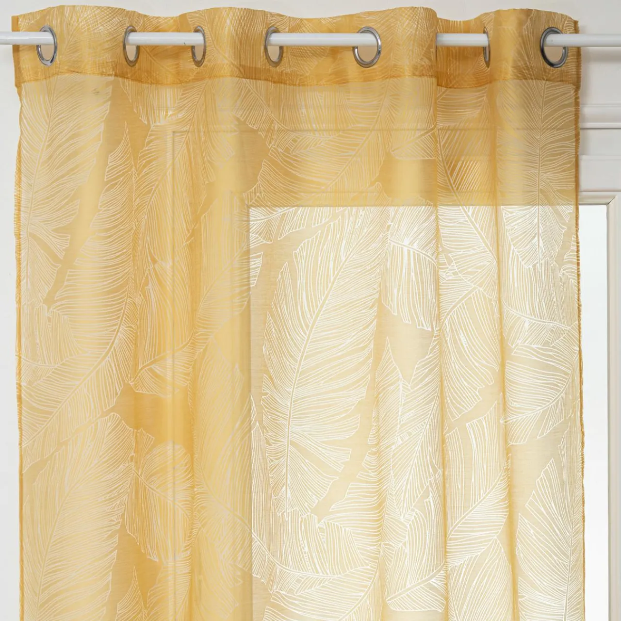 Voilage|ATMOSPHERA Voilage œillets (140 x 240 cm) Feuille Jaune ocre