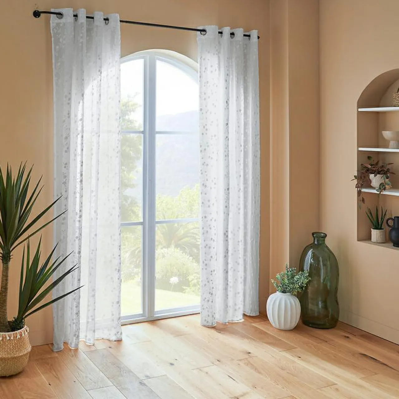 Voilage|Atmosphera, cru017dateur d'intu017drieur Voilage œillets (140 x 240 cm) Flore Blanc