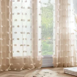 Voilage|EMINZA Voilage oeillets pompons (180 x 240 cm) Suzie Beige