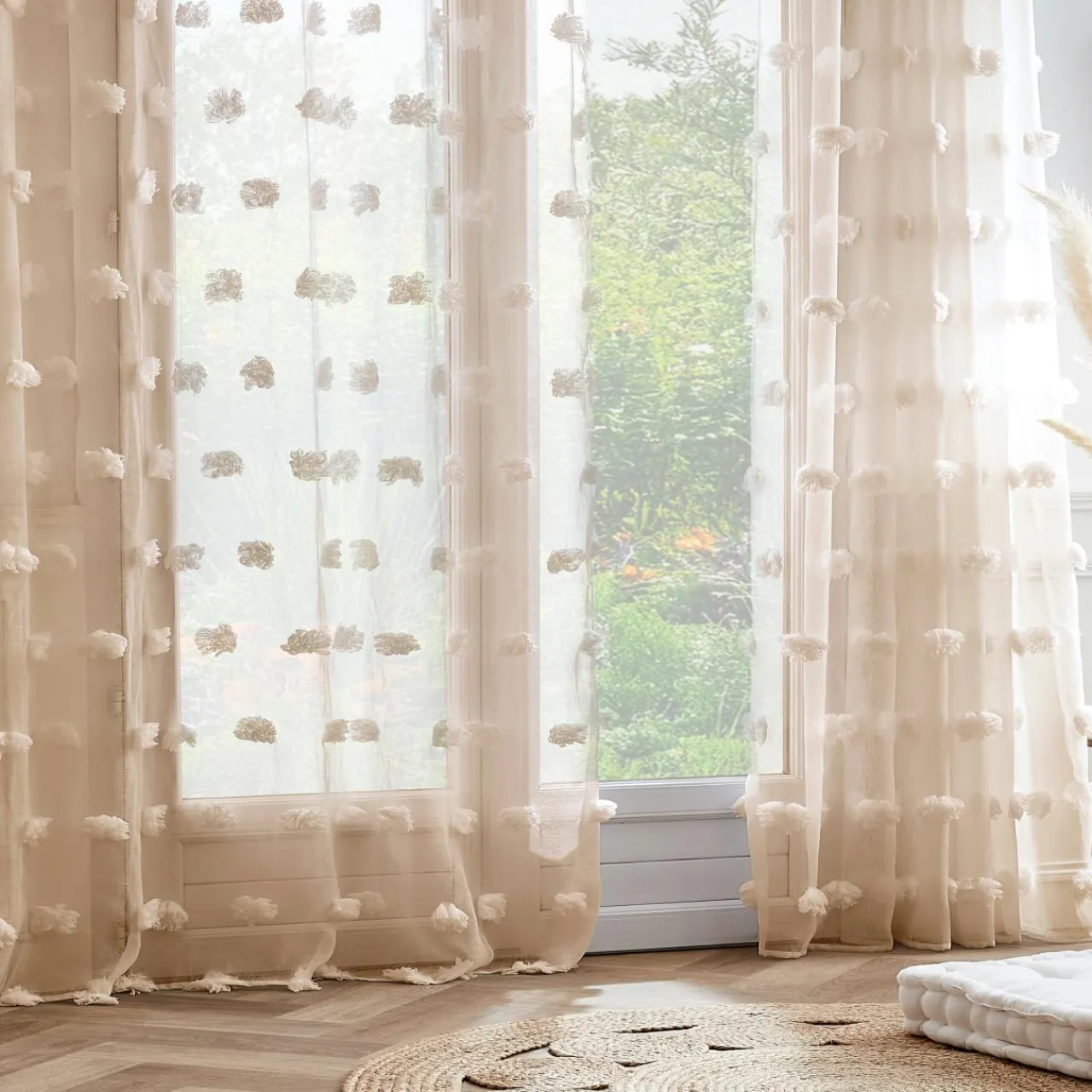 Voilage|EMINZA Voilage oeillets pompons (180 x 240 cm) Suzie Beige