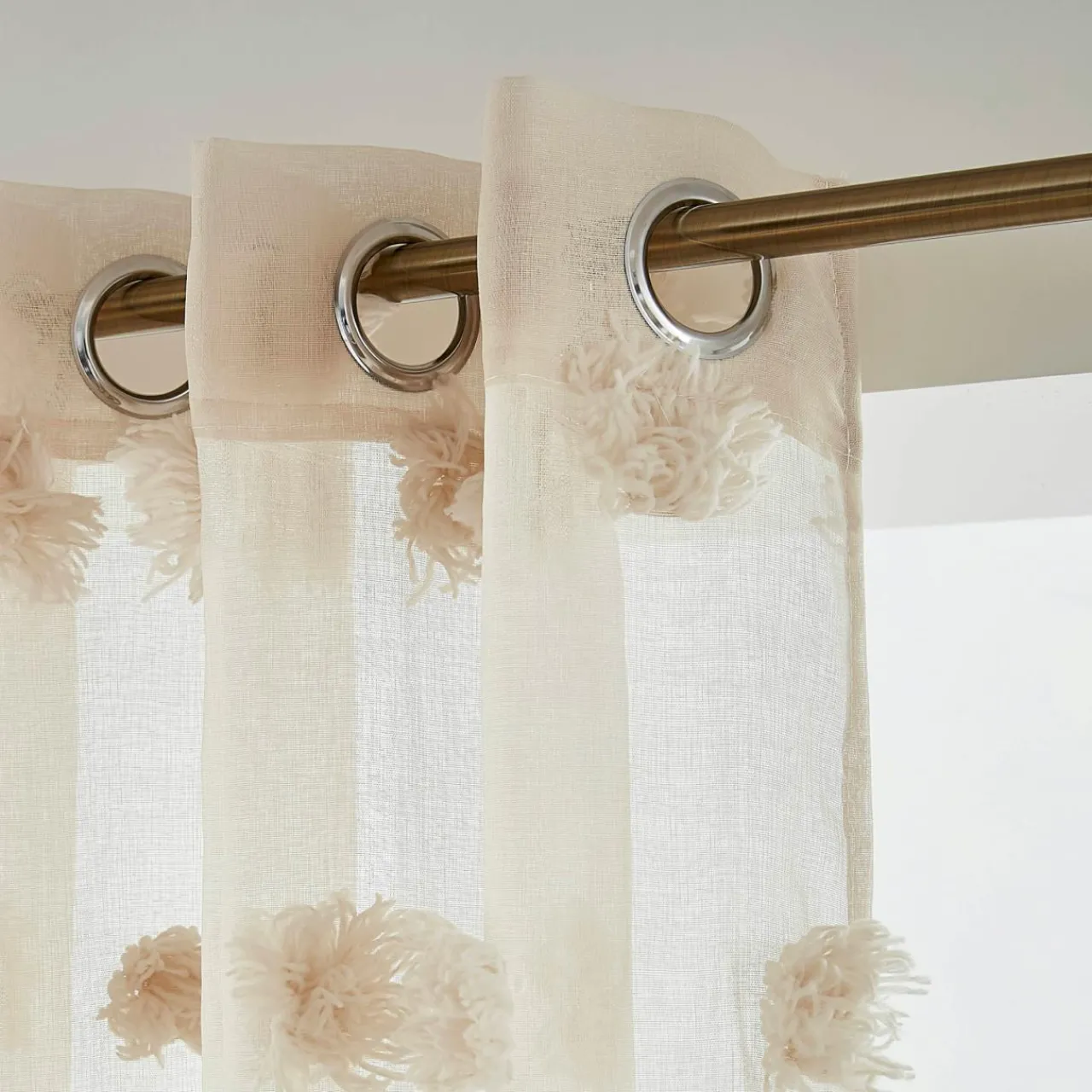 Voilage|EMINZA Voilage oeillets pompons (180 x 240 cm) Suzie Beige