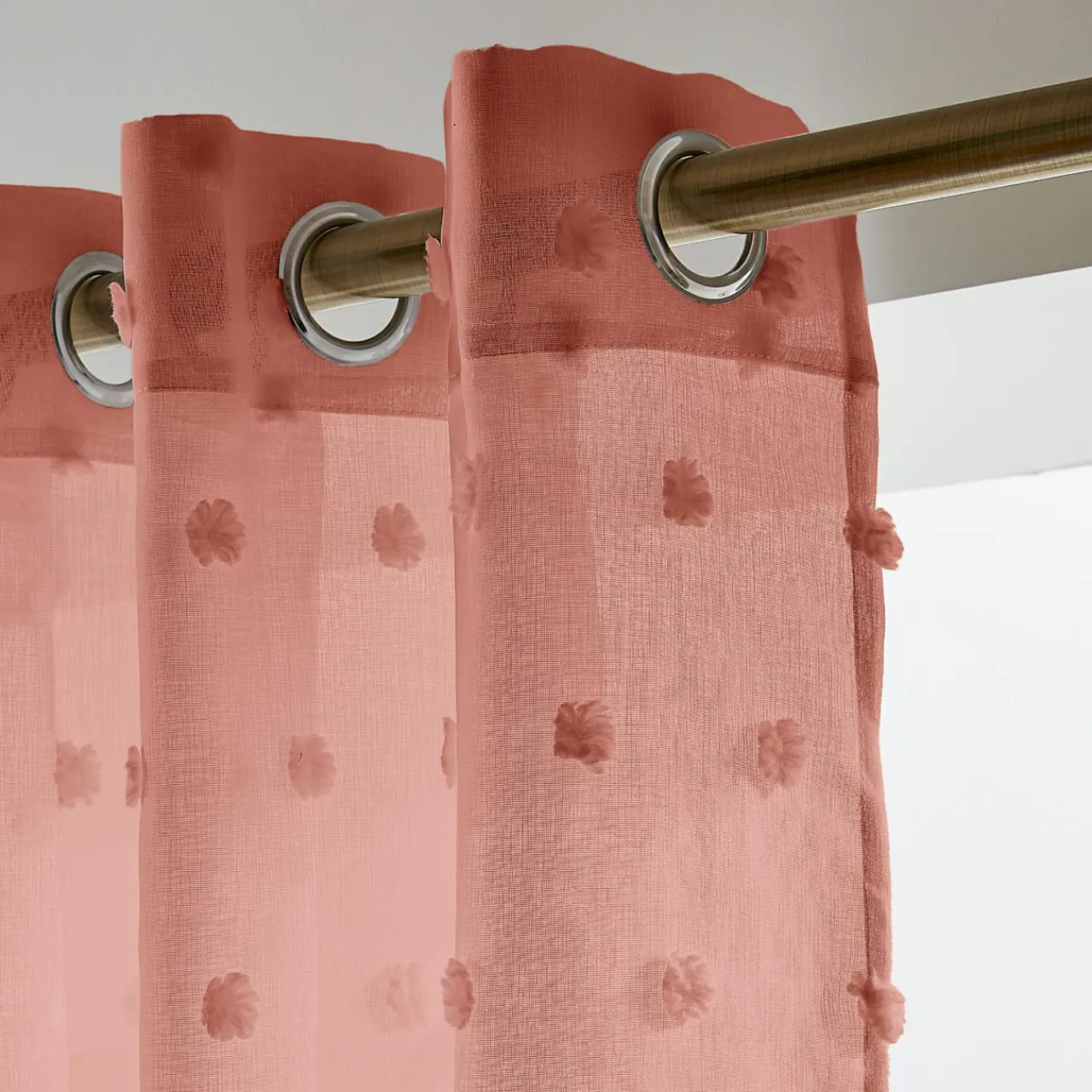 Voilage|EMINZA Voilage oeillets pompons (140 x 280 cm) Emie Terracotta