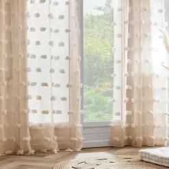 Voilage|EMINZA Voilage oeillets pompons (140 x 280 cm) Suzie Beige