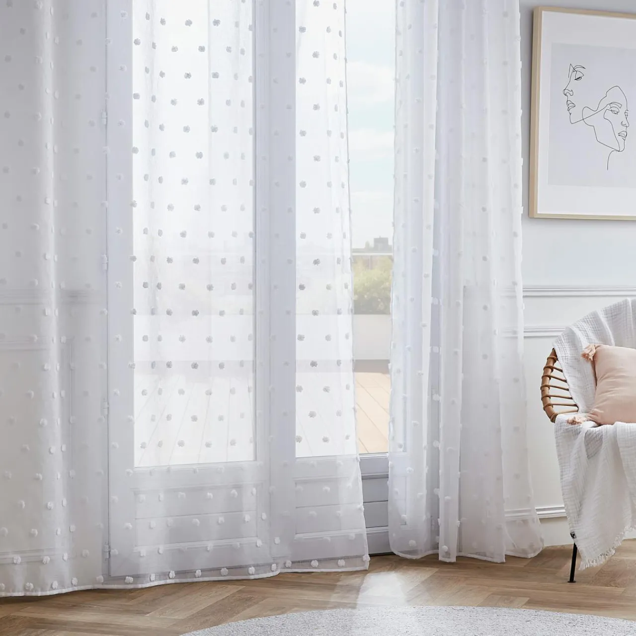 Voilage|EMINZA Voilage oeillets pompons (180 x 240 cm) Emie Blanc