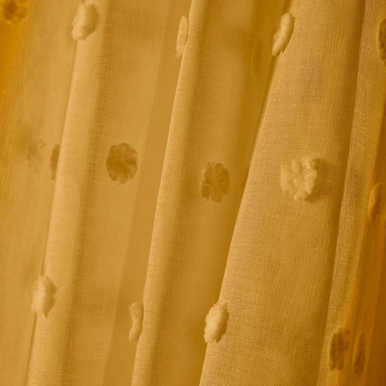 Voilage|EMINZA Voilage oeillets pompons (140 x 240 cm) Emie Jaune moutarde