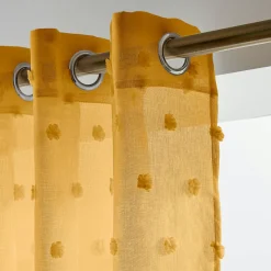 Voilage|EMINZA Voilage oeillets pompons (140 x 240 cm) Emie Jaune moutarde